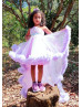 One Shoulder Lavender Tulle Ruffles High Low Flower Girl Dress